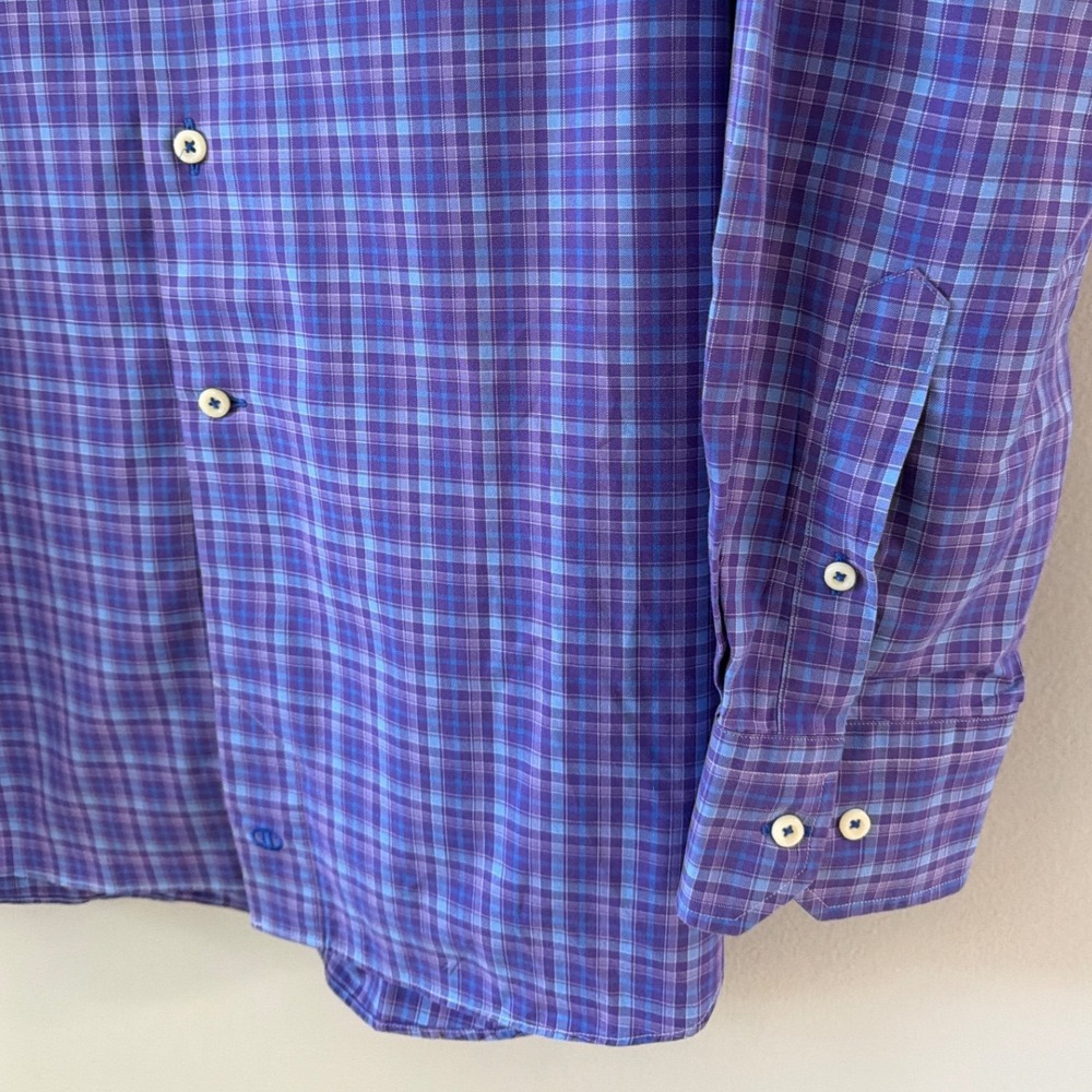 David Donahue Men XXL Purple Blue Plaid Long Sleeve Cotton Button Down Shirt - Picture 5 of 10